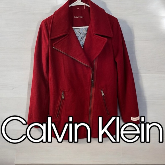 Calvin Klein Jackets & Blazers - Calvin Klein Red Coat size Small. Asymmetrical zip up coat/lined warm jacket